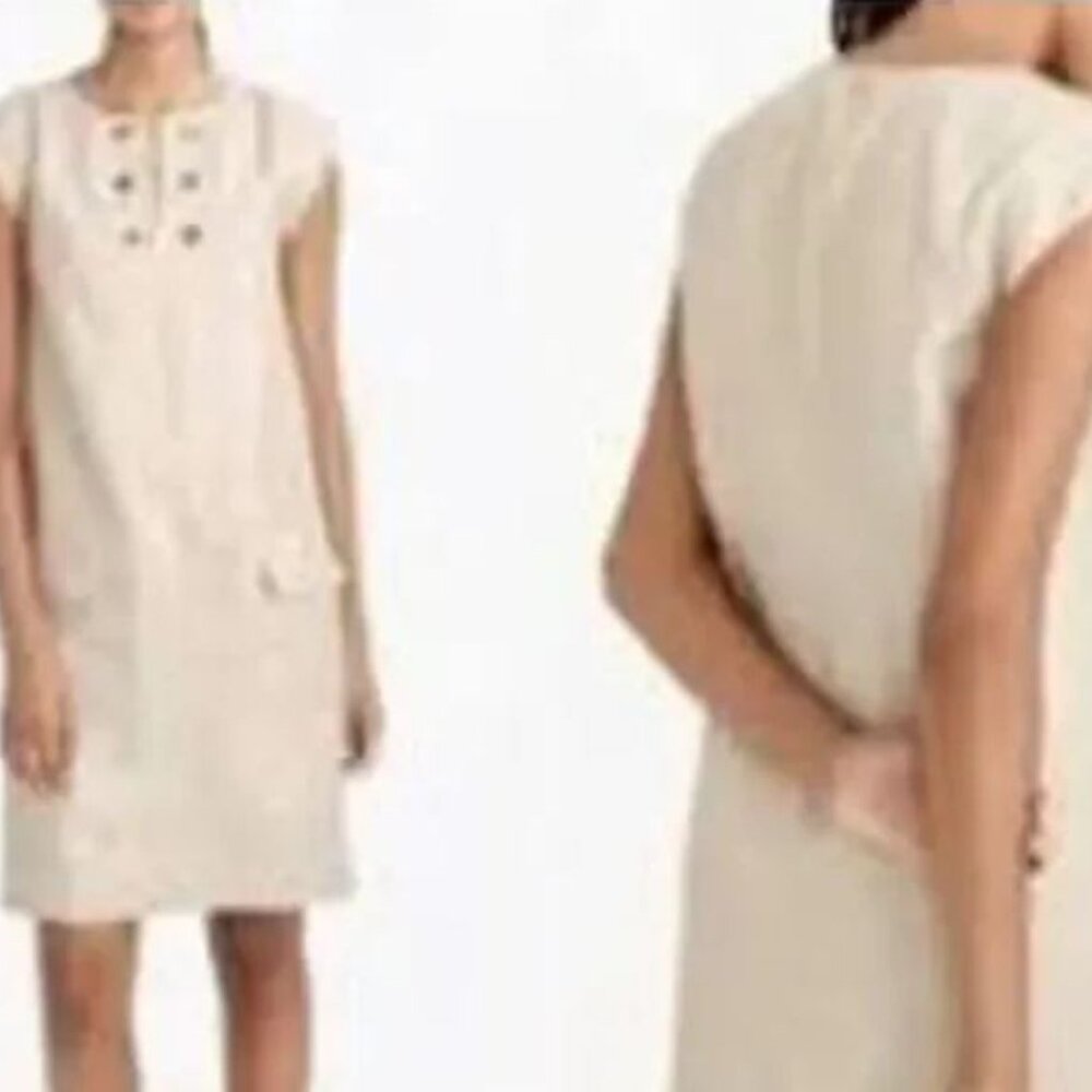 J. Crew Beige Golden Metallic Sleeveless Linen Shift Tunic Dress Pockets Sz. 00